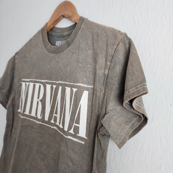 NIRVANA Smiley Graphic Tan Short Sleeve 100% Cotton Bleach T-Shirt Top - Picture 4 of 9